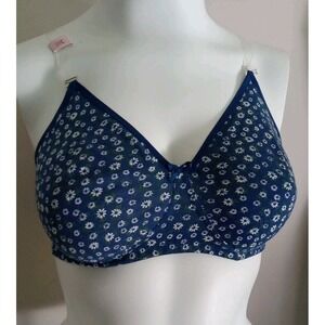 Rosaline Sodalite Blue Floral Petals Removable Clear Strap Wireless Bra Size 38C